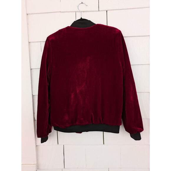 Forever 21 Women's S Red Velvet Bomber Jacket Y2K Streetwear McBling Retro Glam - Picture 13 of 14